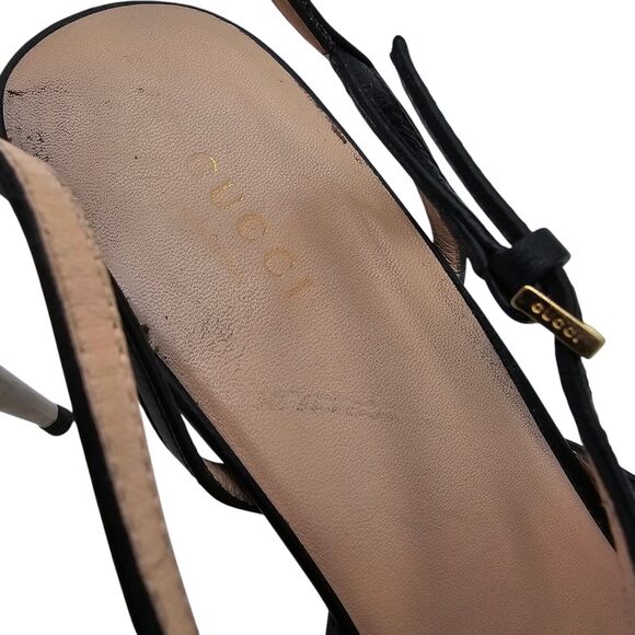 Gucci GG Blondie Heel Sandal Size 40.5 US 10.5 Black Leather Square Open Toe - Picture 10 of 12
